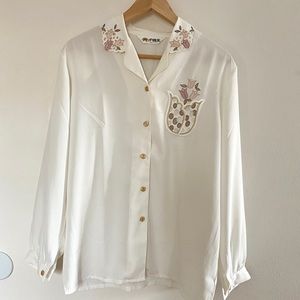 Rose Collar White Button Up Shirt